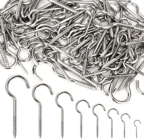 Draupnir 120 Piezas Ganchos de Tornillo, 25-80 mm Ganchos de Tornillo de Acero al Carbono, Ganchos de Techo Atornillables para Colgar Tazas, Cestas de Plantas, Decoración de Navidad