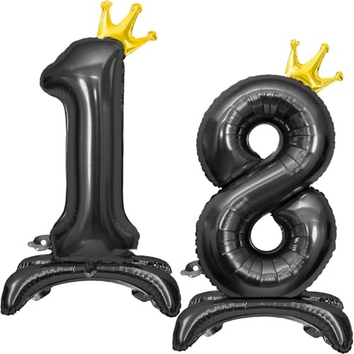 Luftballon 18 Geburtstag, Stehend Folienballon 18 Zahlen Luftballon Schwarz 32/81cm Folienballon Geburtstag Deko Männer Frau