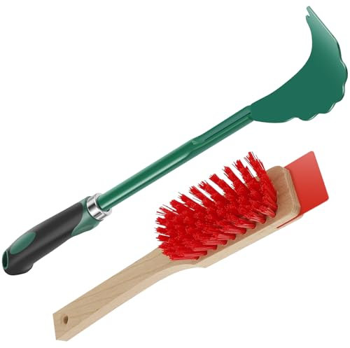JETHMA Mower Deck Scraper with Ergonomic Long Handle Lawn Mower Deck Cleaner Tool with Stiff Bristle Brush Sturdy Lawn Mower Maintenance Deck Scraper Cleaning Tool for Gardening