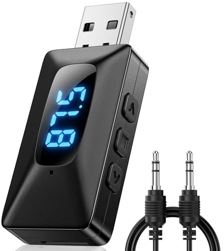 GlasFlength Adaptateur Bluetooth Voiture 5.4, Transmetteur FM Bluetooth Jack Aux 3.5mm Bande 87,5-108 MHz Support Carte TF Appel Main Libre Adaptateur Bluetooth Jack pour Voiture/Intervenants