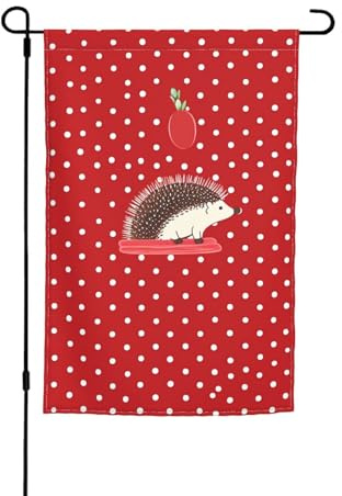 Rote gepunktete Igel-Gartenflagge, 30,5 x 45,7 cm, vertikal, doppelseitig, Willkommensflagge, saisonaler Urlaub, Outdoor-Banner, Schild, Außendekoration, Heimdekoration