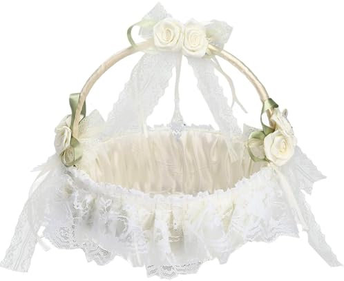 Hochzeit Korb, Hochzeitskorb, Spitze Hochzeit Blumenmädchen Körbe, Hochzeit Streukorb Blumenmädchen, Blumenkorb Hochzeit, Blumenmädchen Korb, für Hochzeitszeremonie Party (Cremefarben)