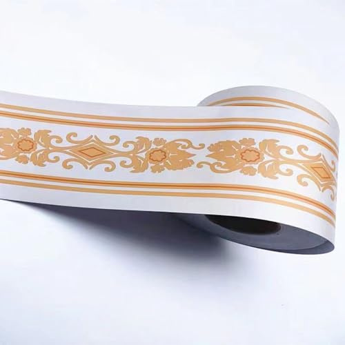 VisitRyl Yellow self Adhesive Wallpaper Border wall Tiles Decorative, Peel and Stick wall Border Bathroom Stickers Yellow European Flower 12cm X 500cm