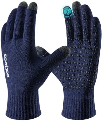COOLJOB Handschuhe für Herren und Damen, Winter Warme Strickhandschuhe mit Touchscreen, Anti-Rutsch-Silikon-Punkte, Laufen, Fahren, Radfahren, Gehen, Wandern