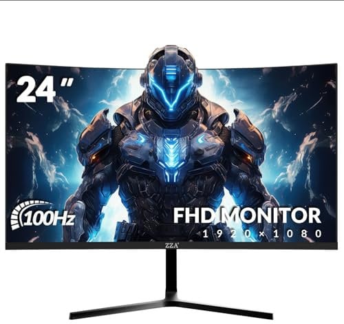 ZZA - Monitor de juego curvado de 24 pulgadas, compatible con 100 Hz, Full HD 1920 x 1080, tres biseles estrechos, FreeSync Premium - Experiencia de juego definitiva