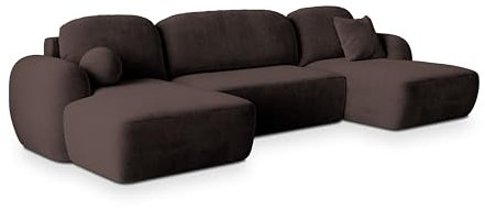 Masseno Ecksofa Savona K mit Schlaffunktion U-Form, Sofa mit Bettkasten, Wohnzimmersofa, Couch, Soffa, Bettsofa, Couchgarnitur- Braun, Kronos 06