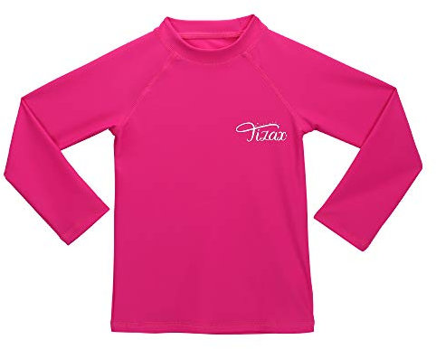 TIZAX Traje de baño con protección Solar Camiseta UV de Manga Larga para niñas Rashguard para Surf/Nadando/Buceo/Playa Rosa Rosado 3-14 años