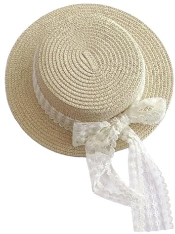 Aiyomimo Strohhut- Weicher Faltbarer Baby Sonnenhut für Mädchen, Atmungsaktive Kappe für Sommer Strand Outdoor Spielen (DE/NL/SE/PL, Alter, 2 Jahre, 5 Jahre, Flaches Oberteil aus Spitze-Beige)