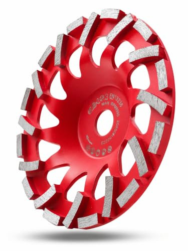 Diamant Schleiftopf, 180mm x 22.23mm Topfscheibe (Rot) | 24 kontinuierliche Segmente, Vibrationsarmes Feinschleifen, Polieren von Beton, Naturstein und Fliesenkleber