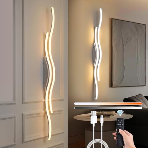 SERBASIC Battery Operated Wall Lights Rechargeable Wireless Wall Lights | Remote Control,Stepless Colors 3000K-6000K & Dimming,Morden Wall Sconces for Living Room Hallway Bedroom