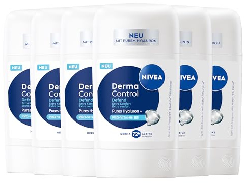 NIVEA Derma Control Defend Deo Stick, mit Hyaluron und Pro-Vitamin B5, 72h Aktiv-Schutz (6 x 50 ml)