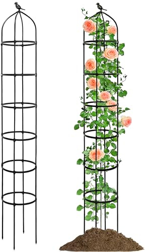 Tuteur en métal de 235 cm de hauteur avec élargisseurs de 38 cm de diamètre - Tuteur de jardin résistant aux intempéries pour roses et fleurs - Obélisque de jardin - Tuteur autoportant pour plantes