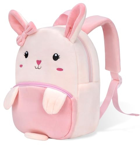 BAIGIO Kinderrucksack Kinder Mini Schulrucksack Tiere Kindergartentasche fur Jungen Madchen Kleinkind (Rosa Kaninchen)