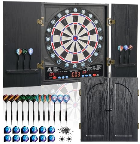 WIN.MAX Profi Elektronische Dartscheibe Set | Dartschrank mit LED-Anzeige & 211 Spielvarianten | Komplettset für Zuhause
