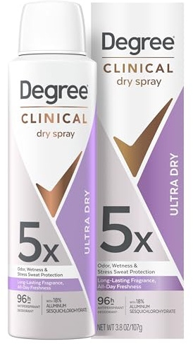 Degree Clinical Strength Antiperspirant Deodorant Ultra Dry Spray 96-Hour Sweat and Odor Protection 5x Types of Sweat 3.8 oz