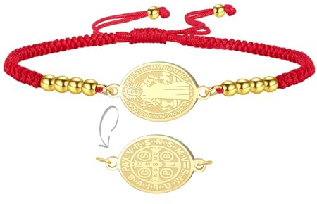 EUEAVAN Armband mit Benedikt-Medaille, handgefertigtes Glücksrotseil, zweiseitiges San-Benito-Armband, Kreuz, Schutzheiliger-Amulett, Katholischer Schmuck, Geschenk