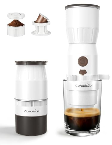 Mini Portable Coffee Maker: 160ml Travel Espresso Machine - Electric Coffee Brewer for Camping - Rechargeable Battery - 2 in 1 for Ground Coffee and NS Capsule Hiking Hotal (Not Self-heating) (WHITE)