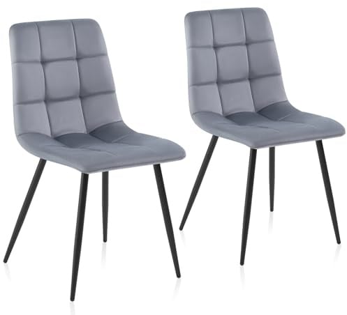 Sweetcrispy Esszimmerstuhl, Küchenstuhl mit Metallbeinen - Samt Esstisch Stuhl ohne Armlehnen, moderner Stühle Esszimmer, 2 Stück, Grau