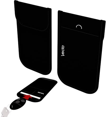 VECTA Schlüsselschutztasche fürs Auto, 2er-Pack RFID-Schutz für schlüssellose Autoschlüssel, Schlüsseletui, Faraday-Tasche, Diebstahlsichere Schlüsseltasche, Schutzhülle für Mobiltelefone