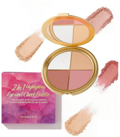 Palette di Ombretti E Fard Luccicanti - 3 in 1 (illuminante/ombretto/fard), Facile da Usare, a Lunga Durata, Migliora la Precisione Del Trucco(4pcs)