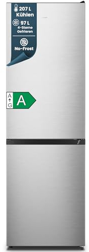 homeX CFSN3041A-S Kühl-Gefrier-Kombination No Frost groß 304 Liter EEK A | Kühlschrank mit Gefrierfach, freistehend, Fresh Box, Super-Frost, leise 35 dB, Kühl Gefrierkombination, silber