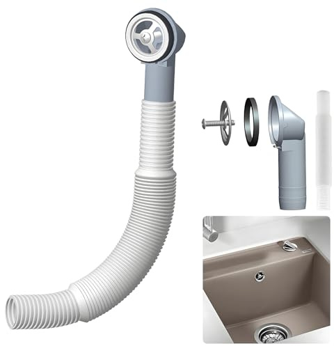 Kitchen Sink Overflow Pipe Kit, Flexible Waste Tube, Round Sink Overflow Ring & Cover, 21mm Interface for Bathroom Basin & Wash Stand, Easy Install Plumbing Replacement (1, White)