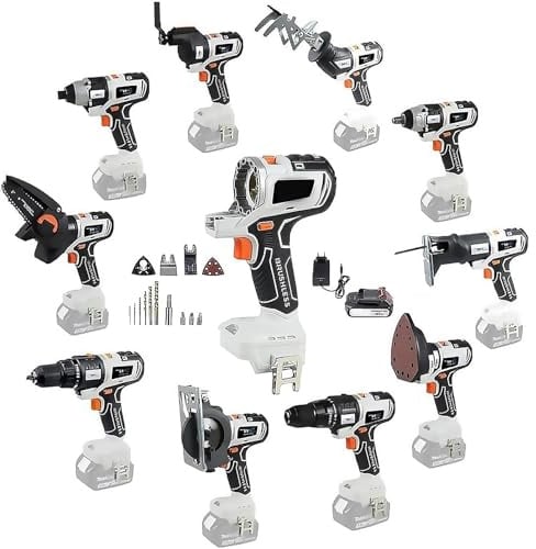 Brushless Power Tool Combo Kit, Cordless Woodworking Tool Set with 2 Batteries and Tool Box, Includes Impact Drill, Electric Wrench, Circular Saw, Reciprocating Saw, Jig Saw