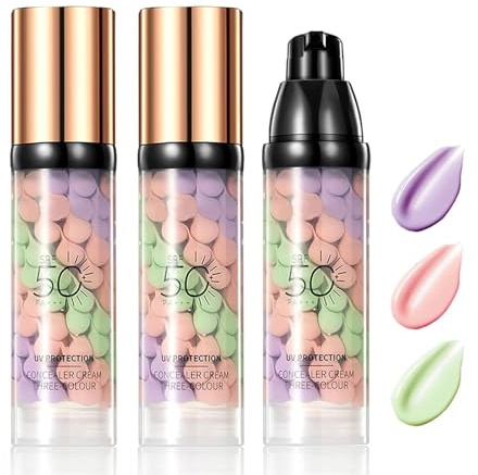 2 unidades 3 en 1 Primer para el rostro antes del maquillaje, SPF 50 PA, corrector de color en un solo paso, crema de aislamiento solar, control de aceite, tono de piel uniforme, piel radiante