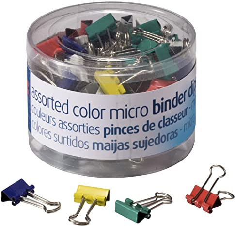 OfficemateOIC Micro Binder Clips, Assorted Colors, 100 Clips per Tub (31023)