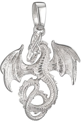Vinani Drachen Anhänger 925 Silber - Drache groß glänzend - aus 925 Sterling Silber - ADG-EZ