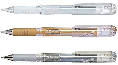 Pentel Gel-Tintenroller 3 Stück Lot Or/Argent/Blanc