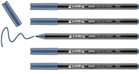 edding 1300 Fasermaler medium - blaugrau - 5 Stifte - Rundspitze 2 mm - Filzstift zum Zeichnen und Schreiben - Filzstift für Schule, Mandala, Bullet Journal