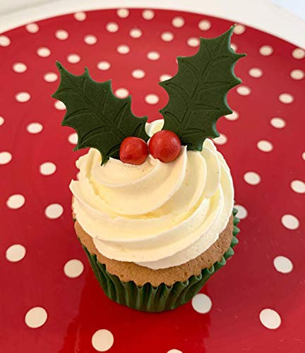 12 Sugar Holly Leaves and 12 Red Chocolate Holly Berries- Edible & Handmade with Love in The UK!