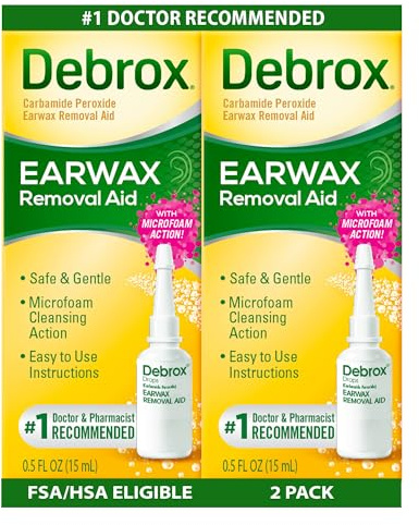 Debrox Earwax Removal Aid, Microfoam Ear Drops, 0.5 Fl Oz, Pack of 2