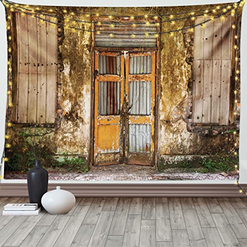 ABAKUHAUS Rustikal Wandteppich, Grunge alte Tür aus Weiches Mikrofaser Stoff Waschbar ohne Verblassen Digitaldruck, 150 x 110 cm, Hellbraun