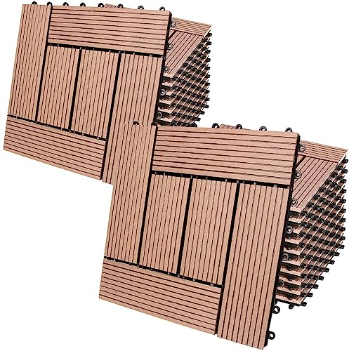 22x Dalles de Jardin clipsables en Bois Composite WPC Terracotta 30 x 30 cm Type mosaïque Revêtement de Sol extérieur