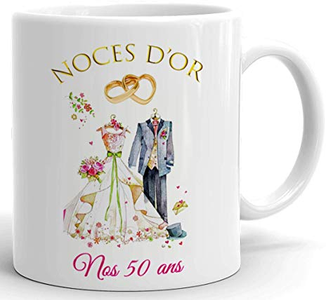 L'Esprit Des Anges Tasse-Mug Cadeau Anniversaire 50 ans de Mariage Noce d'Or Original Amour Couple Romantique