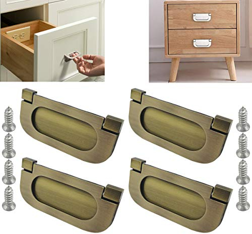 CTRICALVER 4 Pcs Flush Ring Pull Zinc Alloy Cabinet Drawer Pull Handle| Stainless Steel Pull Handle Invisible Door Knob 75mm|for Cupboard Drawer Cabinet Wardrobe Accessories with Screws (Bronze)