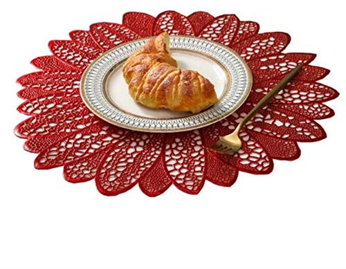JIAYAN Hohlblume Tischset Weihnachtssimulation Tischmatte No Slip Isolierkissen Esstisch Dekoration Küchenzubehör, rot, M.