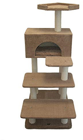 Katzenkratzbaum Phill Hellbraun I 130cm I super auch für ältere Katzen I mit Liegehöhle I Stabiler Katzenkratzbaum I für Senior Katzen geeignet