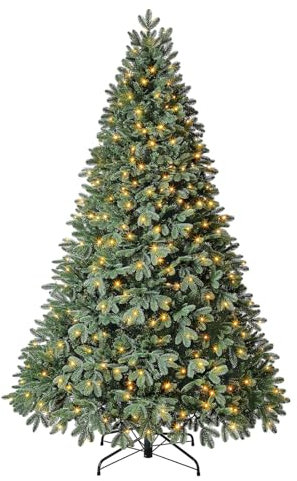 Dehner Künstlicher Weihnachtsbaum Tanne Alva, mit LED Beleuchtung warmweiß, Höhe ca. 210 cm, Metall/Kunststoff, grün
