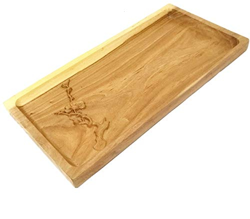Bandeja Decorativa Elm madera tallada bandeja flor del ciruelo cocina Mesa de la decoración del hogar Placa del desayuno (Color : Beige, Size : 20x40x2cm)