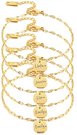 5er Set Angepasst Freundschaft Armband für Frauen Lip Link Charm ID Tag Armreif Brautjungfer Hochzeitsgeschenk für Mädchen Beziehung BFF Familienmanschette Edelstahl Schmuck, Verstellbar