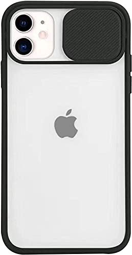 SJM Coque pour iPhone 12, avec Cache Coulissant pour Protection caméra, Dos Transparent, Case Fin en Silicone, Case Apple iPhone 12 (Noir)