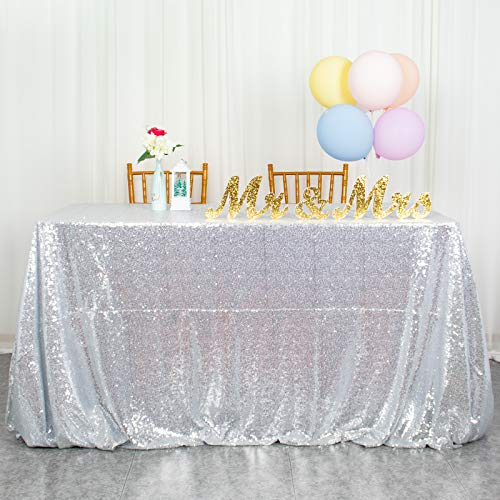 Silberne Pailletten Tischdecke 60x120-Zoll Glitzer Pailletten Tischdecken 6ft Rechteckige Tischdecke Leinen Tischdecke Overlay Pailletten (150 x 300 cm, Silber)