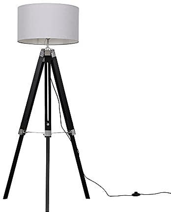 MiniSun | Modern Light Wood and Chrome Tripod Table Lamp with a White Drum Shade | Home Décor, Bedside & Desk Lamp
