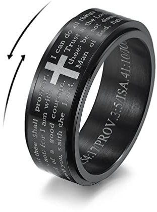 IMINI Inspirierende Bibelversen Christlicher Jesus Christus Lord Gebet Stressabbau Spinner Fidget Ring für Männer Frauen Angst Finger frei drehen Edelstahl Geburtstag Valentinstag Geschenke, Metall,
