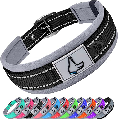 Joytale Halsband Hund, Weich Hundehalsband Gepolstert Neopren Hunde Halsband für Mittelgroße Hunde, Nylon Reflektierend Breit Halsbänder, Schwarz