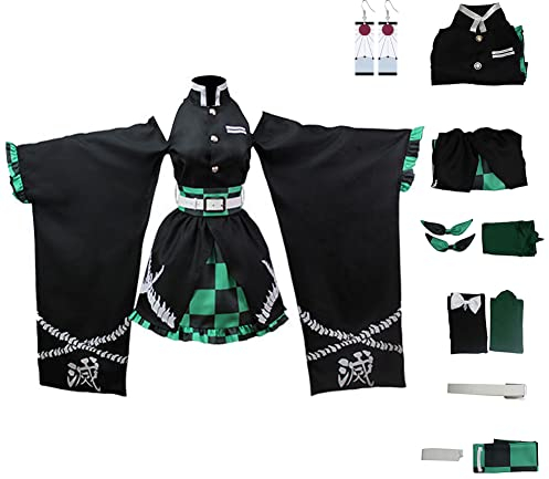 Juejuezi Cosplay-Kostüm, Kimono-Kleid, Halloween, schulterfrei, Rock, Outfit, Erwachsene, Grün , S