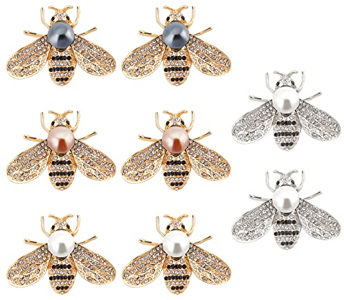 WEBEEDY 8 Stück Honigbienen-Brosche, Anstecknadeln, Honigbienen-Broschen, Kristallinsekten, Biene, Bienenflügel, Anstecknadel/Brosche Für Kleidung, Kragen, Kleid, Schal, Tasche, Dekoration